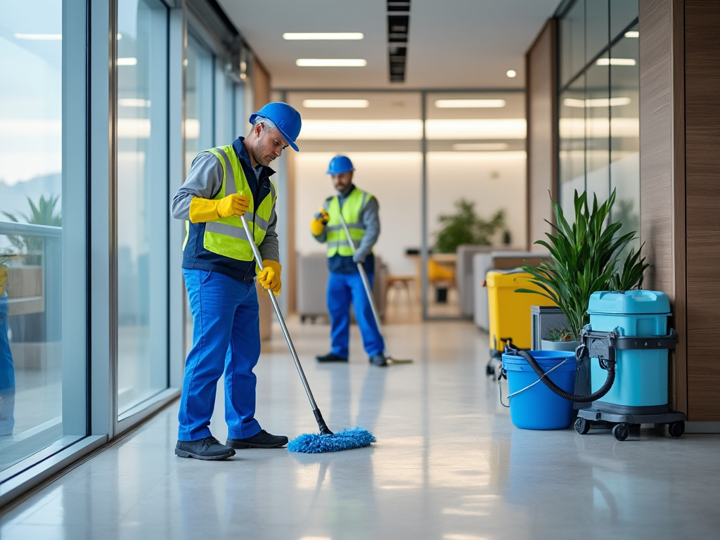 Matériel de nettoyage professionnel rangé après une prestation de fin de chantier