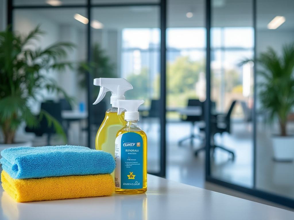 Nettoyage régulier de vitres en bureaux par un agent d'entretien