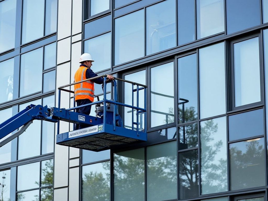 Baies vitrées en hauteur avec accès par nacelle