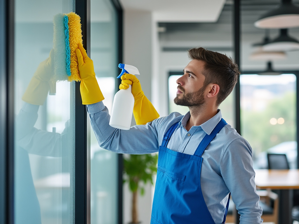 Nettoyage de baie vitrée avec lavette microfibre et produits doux