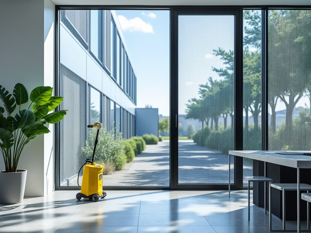 Vitrerie propre et bien entretenue dans un local professionnel moderne