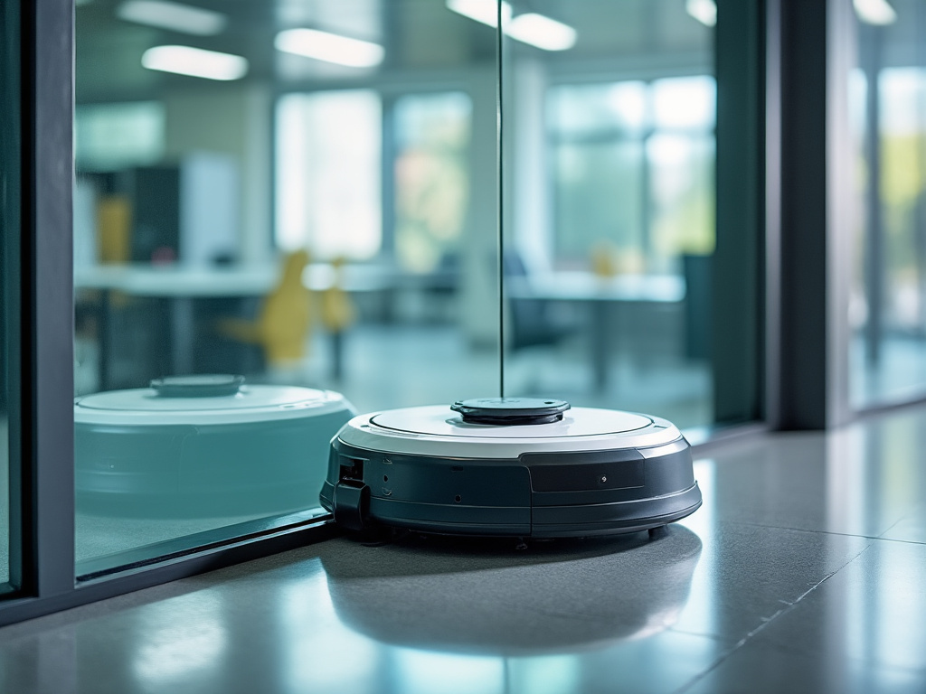 Robot lave-vitres en fonctionnement sur une vitre