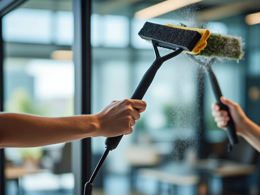 Matériel professionnel utilisé par un laveur de vitre