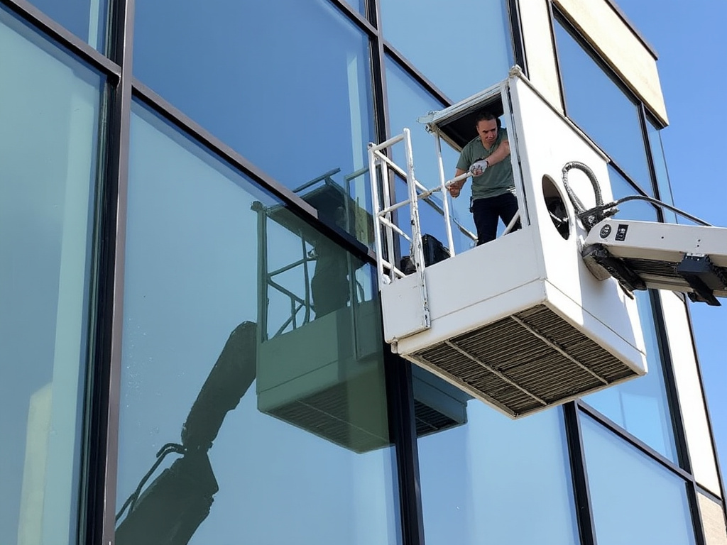 Nacelle élévatrice utilisée pour nettoyage vitres en hauteur