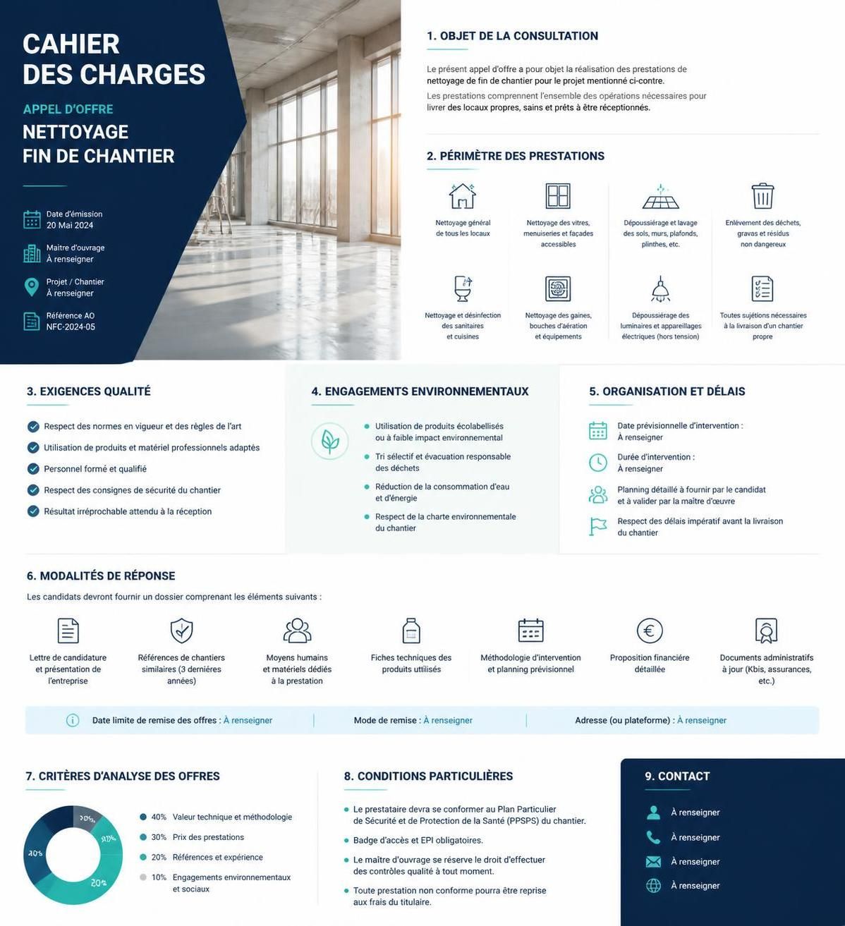 découvrez comment sélectionner le prestataire idéal pour un appel d'offre de nettoyage de fin de chantier, avec nos conseils pratiques pour garantir un résultat impeccable.