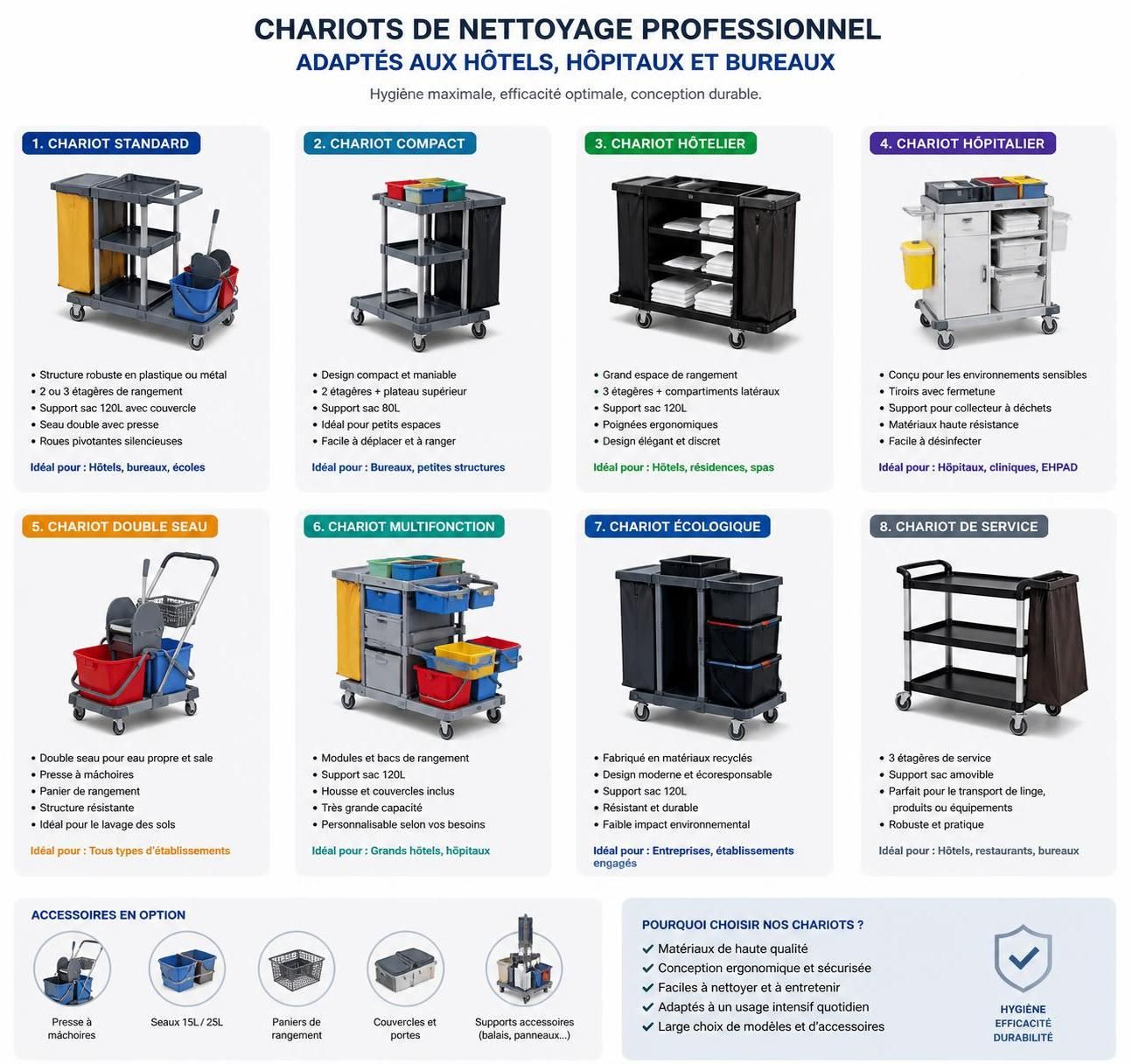 découvrez comment choisir un chariot de nettoyage professionnel complet pour optimiser l'efficacité de vos tâches et améliorer l'organisation de votre espace de travail.