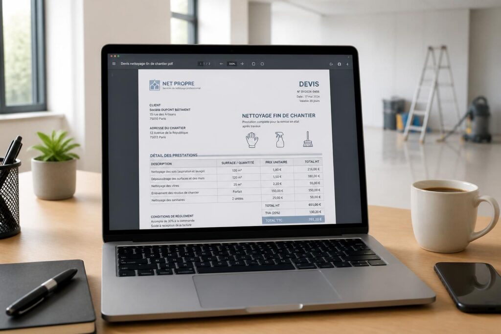 téléchargez un exemple de devis de nettoyage de fin de chantier au format pdf pour simplifier vos démarches et organiser efficacement vos travaux.
