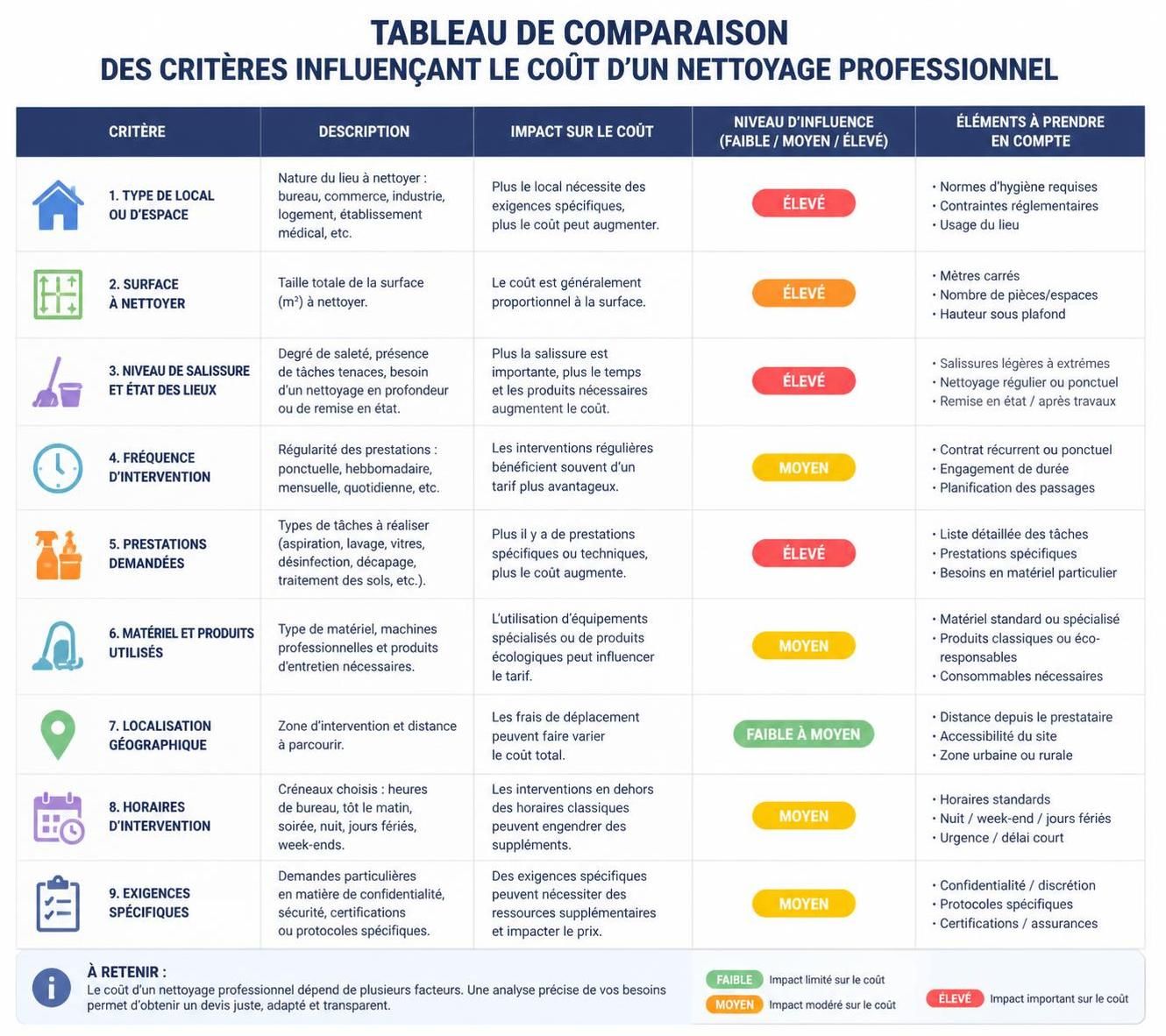 découvrez le tarif moyen des services d'une entreprise de nettoyage en 2026 et obtenez des informations clés pour planifier votre budget efficacement.